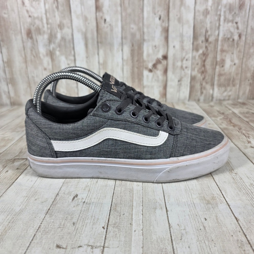 Vans Ward Sneakers Women's Gray White Rose‎ Gold Trim Casual Shoes Size 7.5